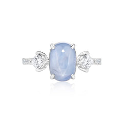 Grey-Blue Star Sapphire and Diamond Ring