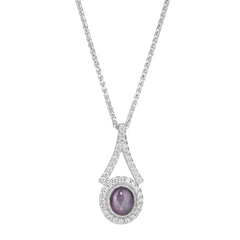 Purple Star Sapphire Pendant with Diamond Halo