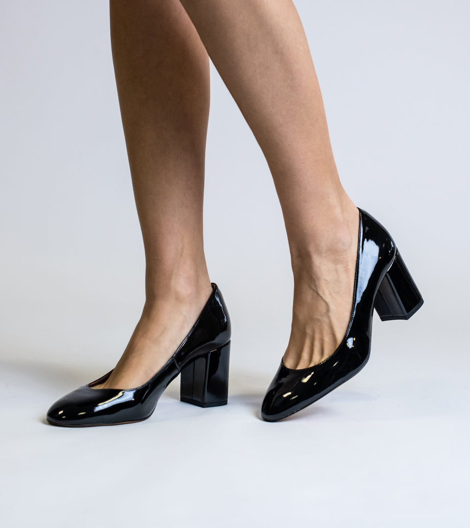 black patent court shoes block heel