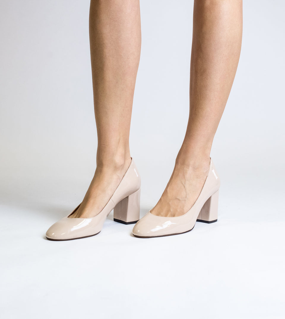 nude patent block heel shoes