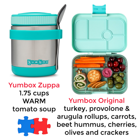 Yumbox Zuppa packed with tomato soup and bento box sides