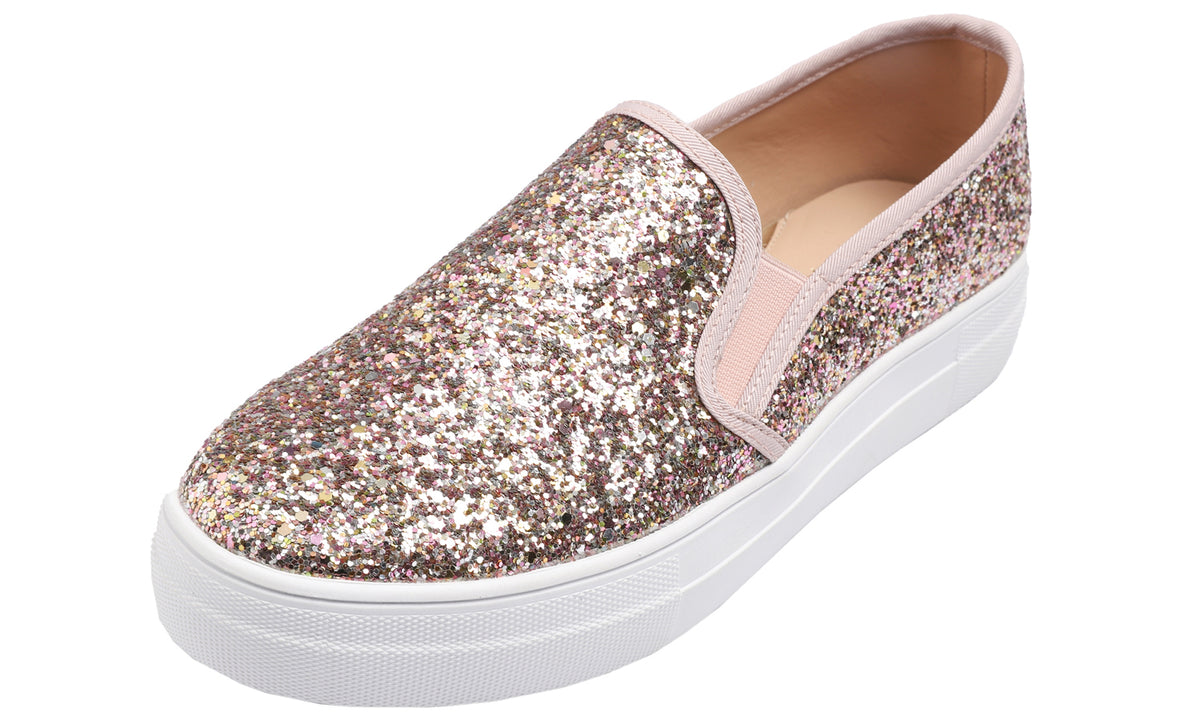 Feversole Women's Glitter Pink Gold Platform Slip On Sneaker Casual Fl