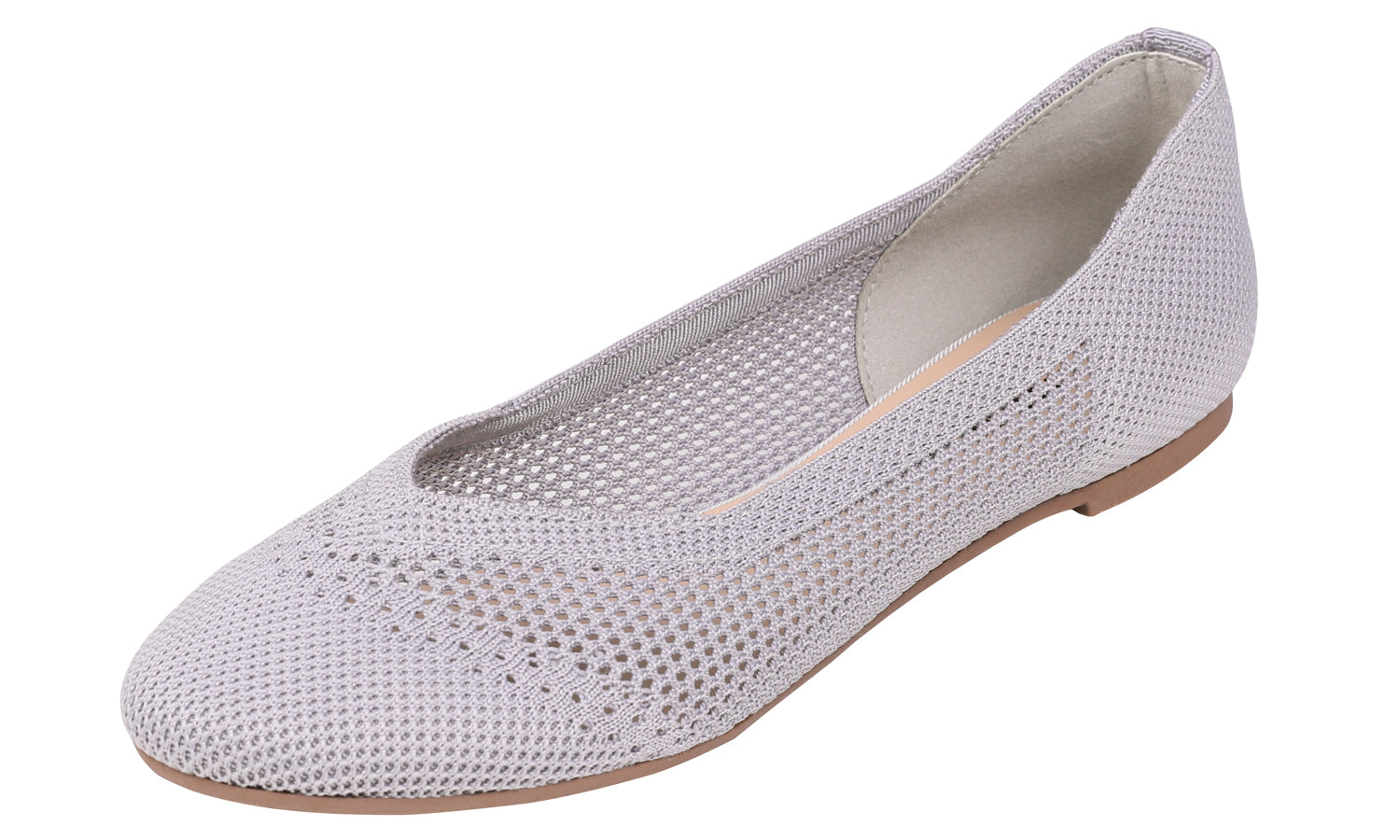 Feversole Womens Woven Fashion Breathable Knit Flat Shoes Grey Ballet 7960