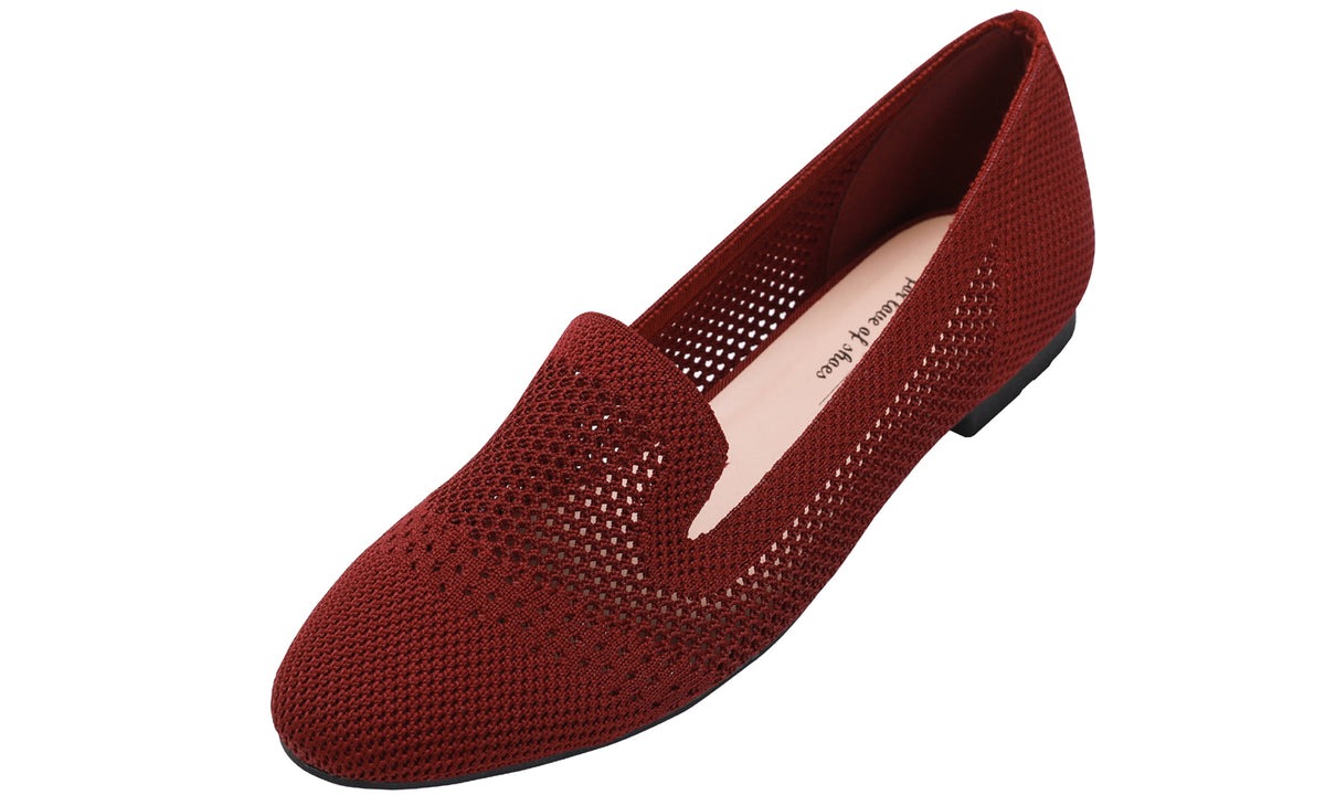 Feversole Womens Woven Fashion Breathable Knit Flat Shoes Burgundy Lo 8747