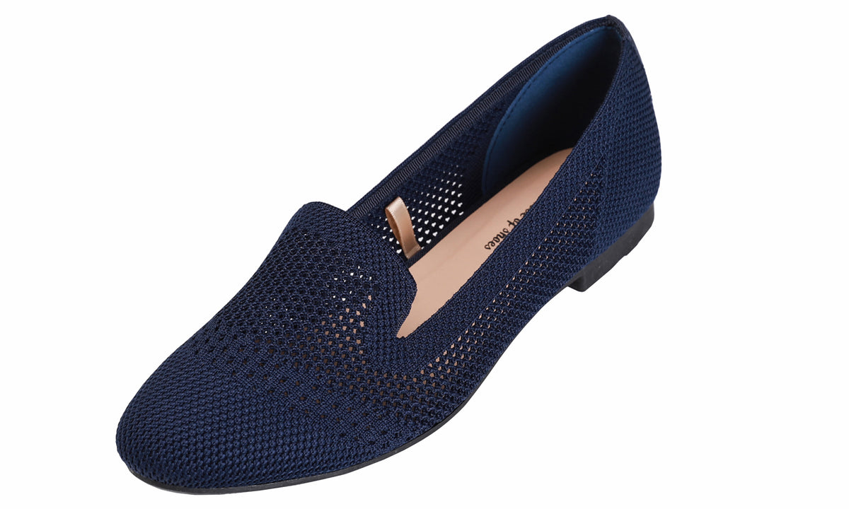 Feversole Womens Woven Fashion Breathable Knit Flat Shoes Navy Loafer 2637