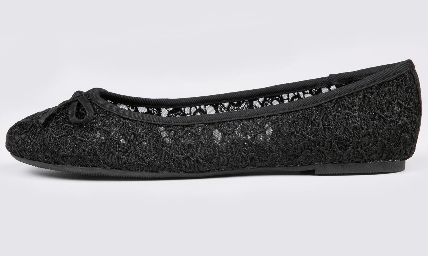 Feversole Round Toe Lace Ballet Crochet Flats Black Women's Comfy Brea