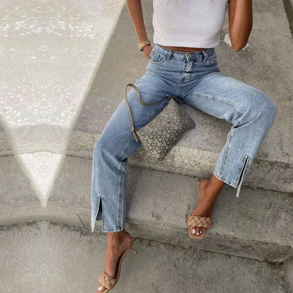 Tania High Rise Front Slit Straight Leg Denim Jeans – The Wildflower Shop