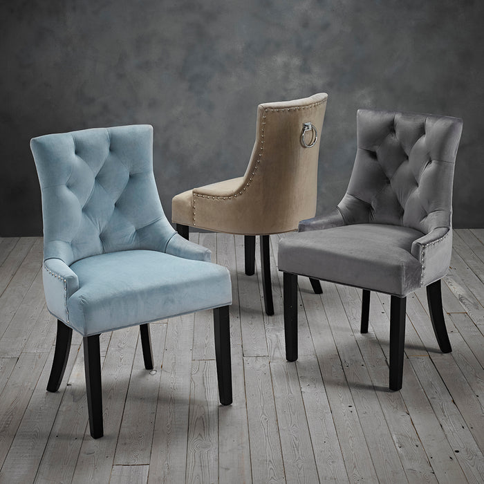 Morgan Pair Of Velvet Dining Chairs With A Knocker Three Colours Mayflower Furniture