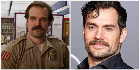 David Harbour e Henry Cavill, ostentando o bigode Chevron.