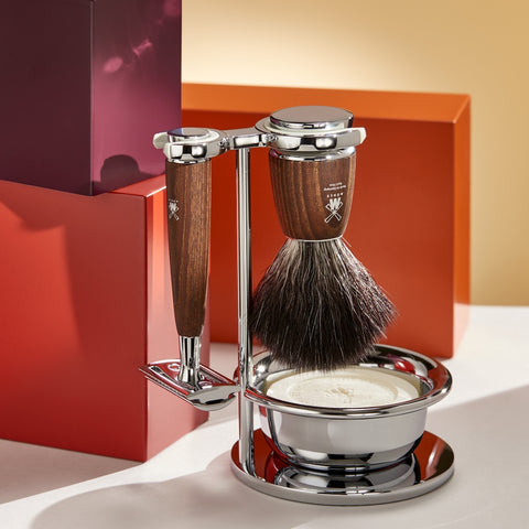 The Steamed Ash Black Fibre Shaving Set