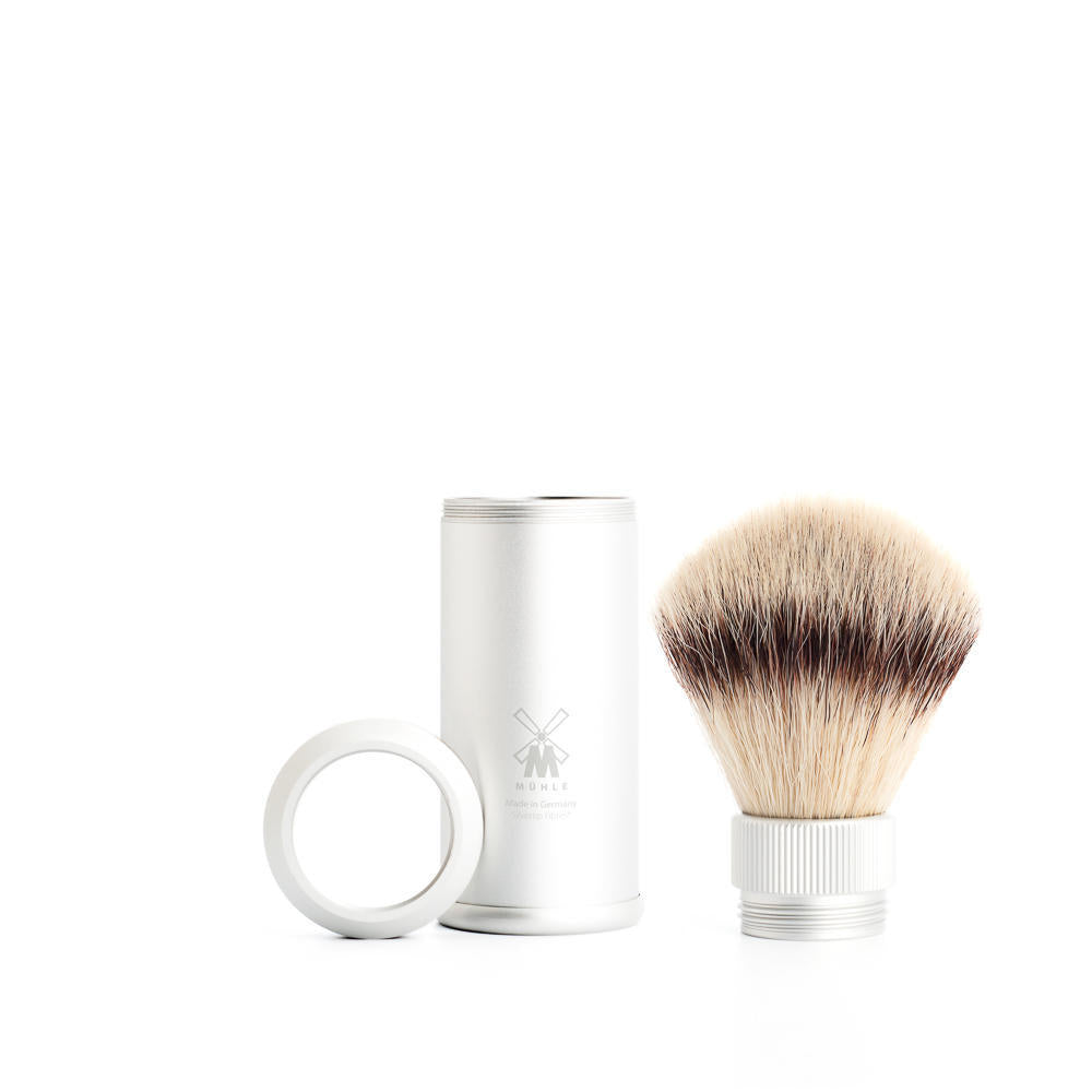 MÜHLE Travel Silver Anodized Aluminum Silvertip Fiber Travel Shaving Brush