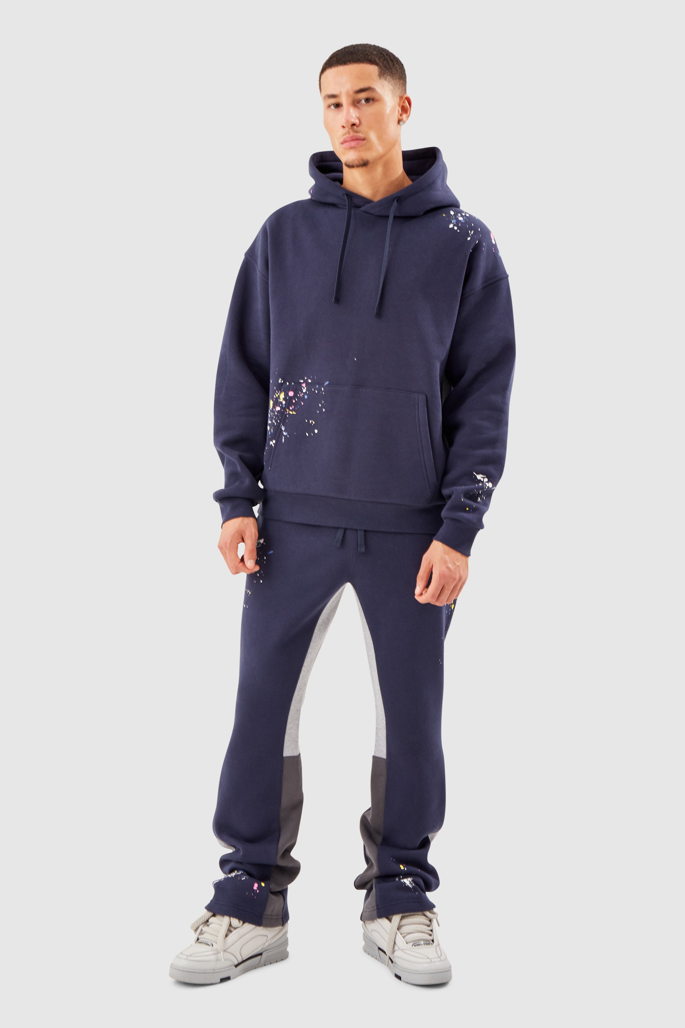 FLARED PAINT SMEAR JOGGER - NAVY