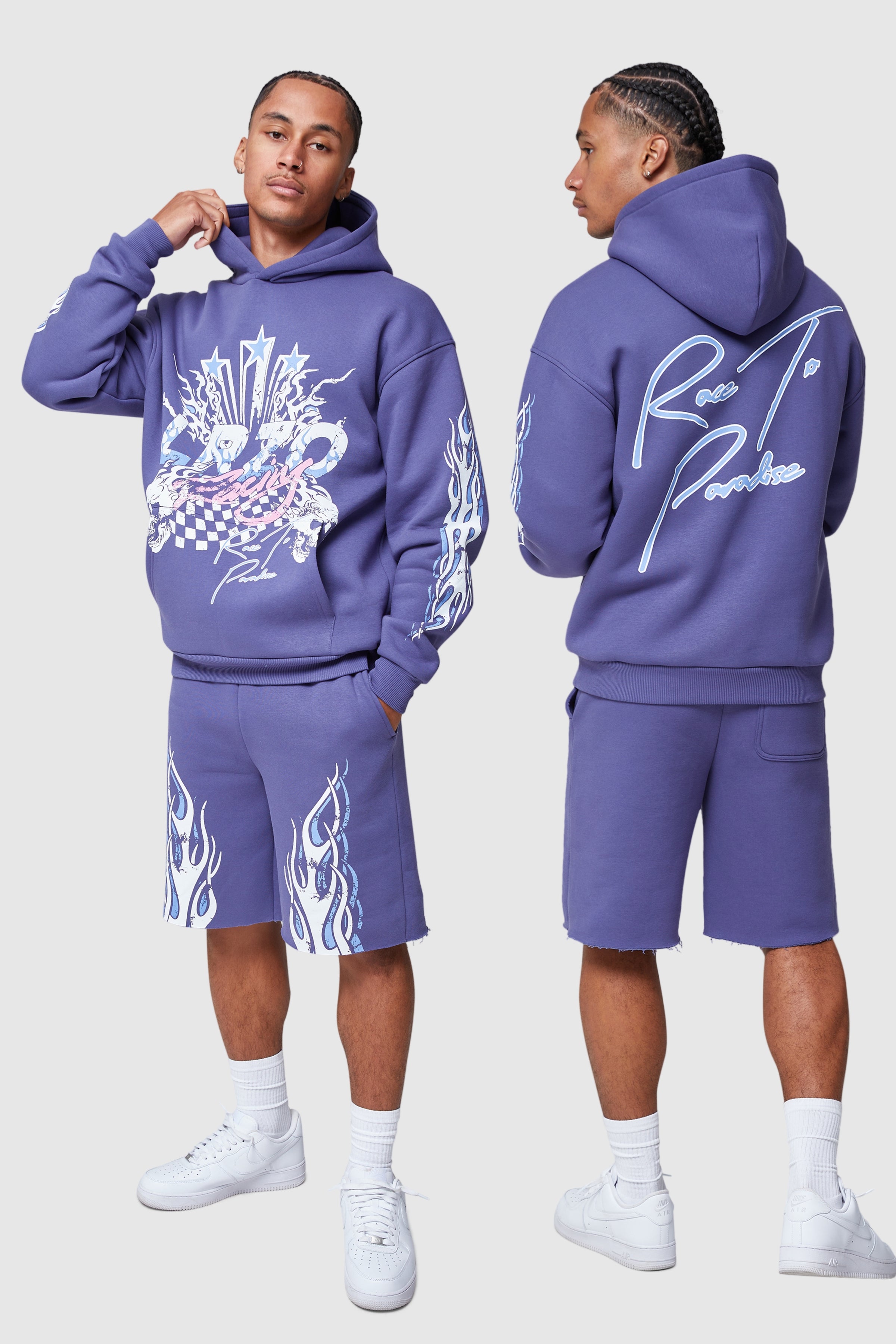 FLAMES HOOD AND SHORT SET - BLUE