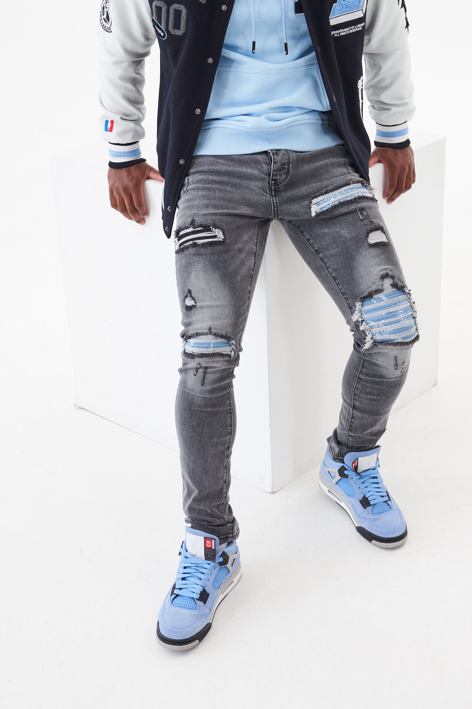 VINNIE BIKER JEAN - BLUE PAISLEY