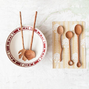 Carved Doussie Wood Leaf Shaped Salad Servers - Urban Poppy