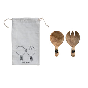 Mango Wood Salad Servers w/ Bamboo Wrapped Handles - Urban Poppy