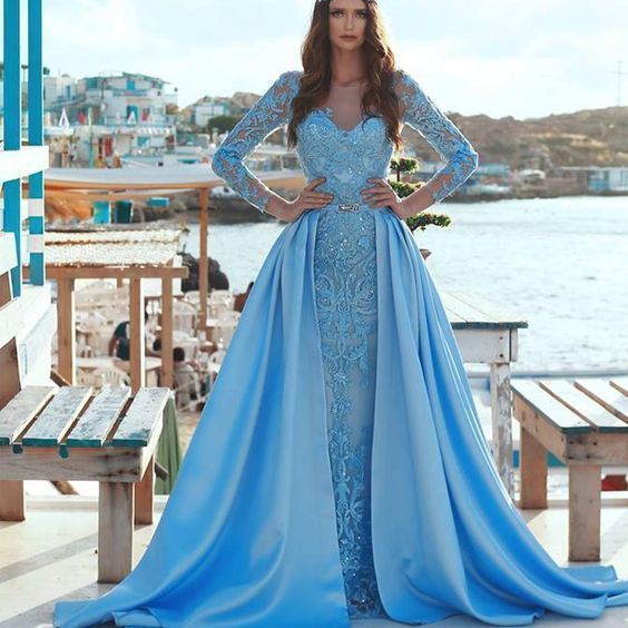 blue modest prom dresses