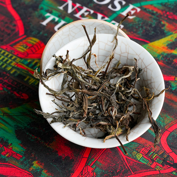 Loose raw Puer maocha in a gaiwan