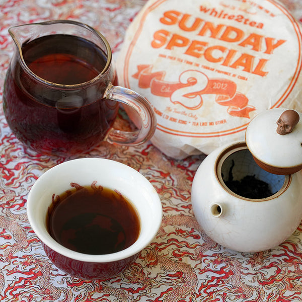 Shou Puer tea prepared gongfu style with a ruyao teapot