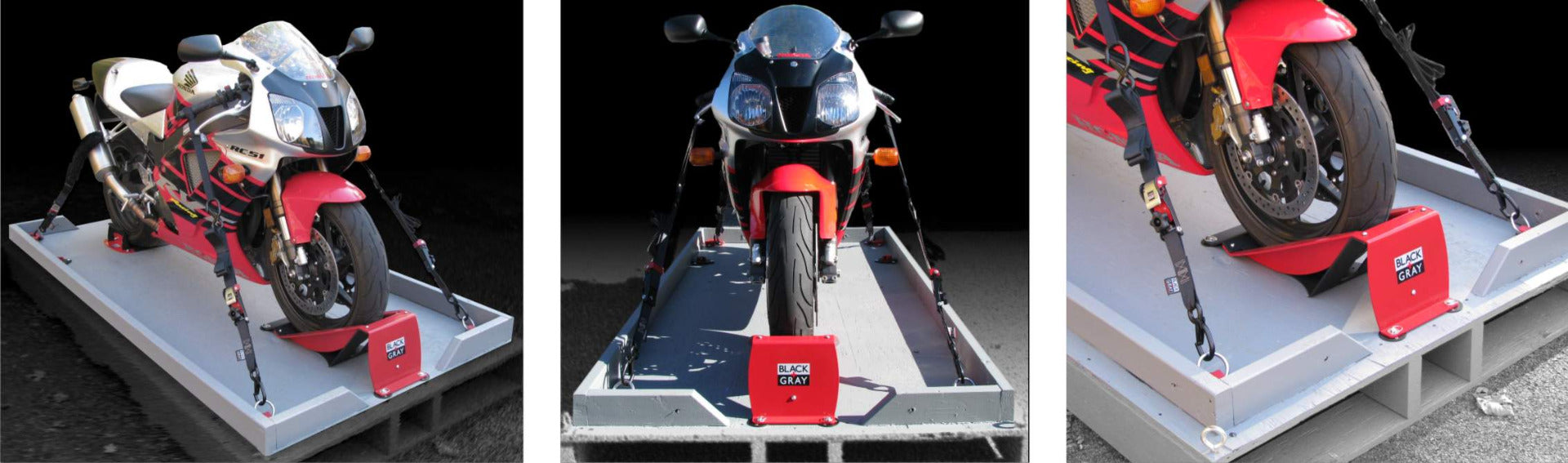 Motorcycle Wheel Chocks and Tie-Down Straps for safe transport