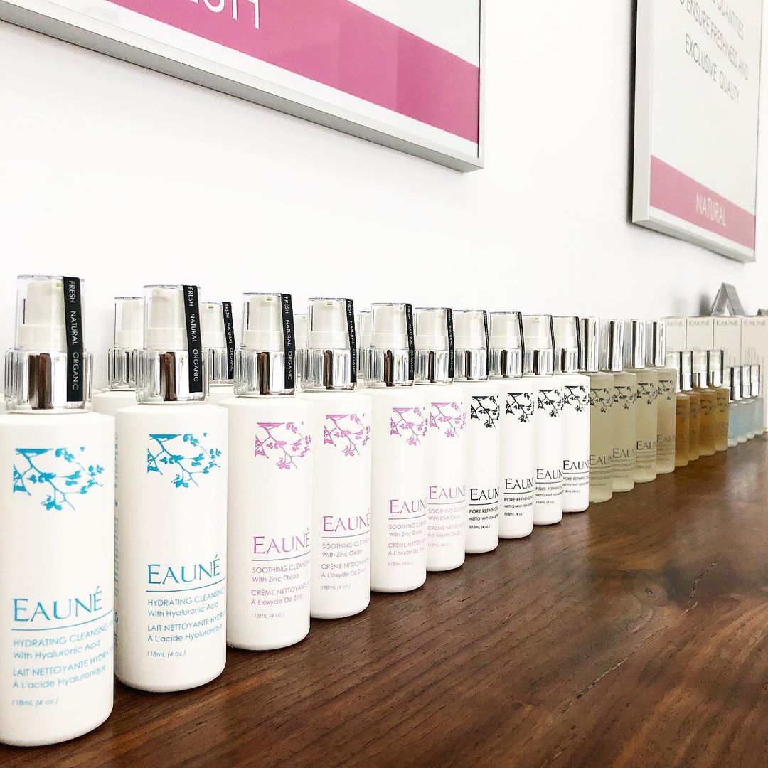 Facial cleansers on display at Eaune Natural Skin Care Studio in Toronto Canada