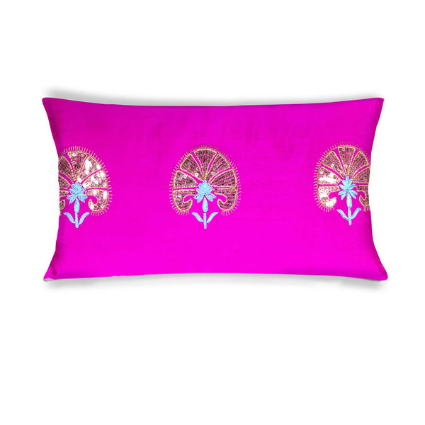 Bukhara Pattern Embroidered Pillow in Mint and Hot Pink