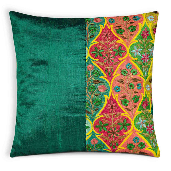 Red and Teal Kashmir Embroidery Cushion Cover