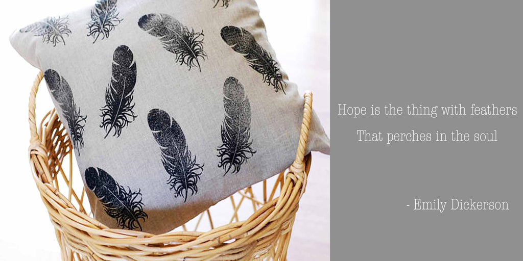 Hand Block Printed Feathers Linen Pillow Cover 