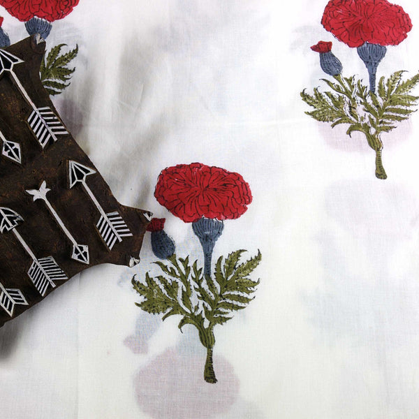 Marigold in Red and Olive Soft Cambric Cotton Fabric