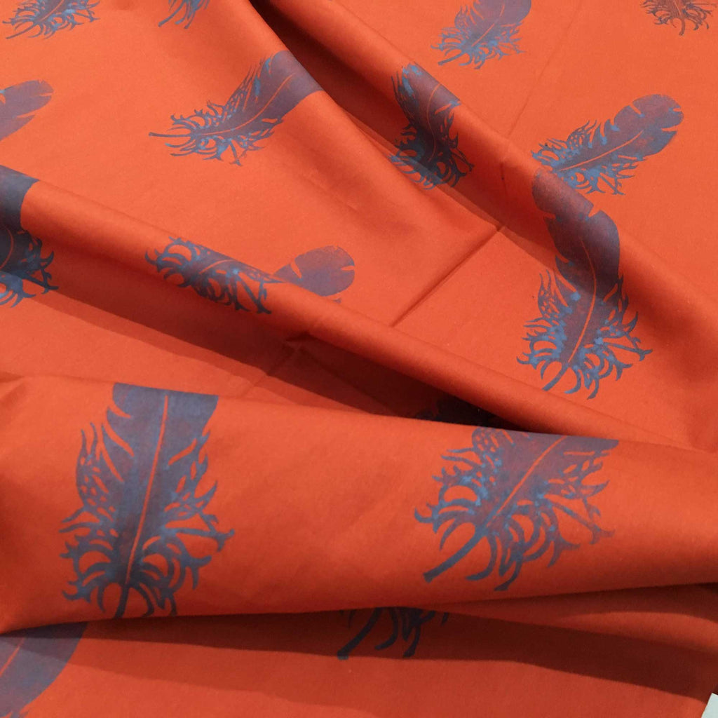 Hand Block Printed Feathers in Rust and Gray Handmade by DesiCrafts