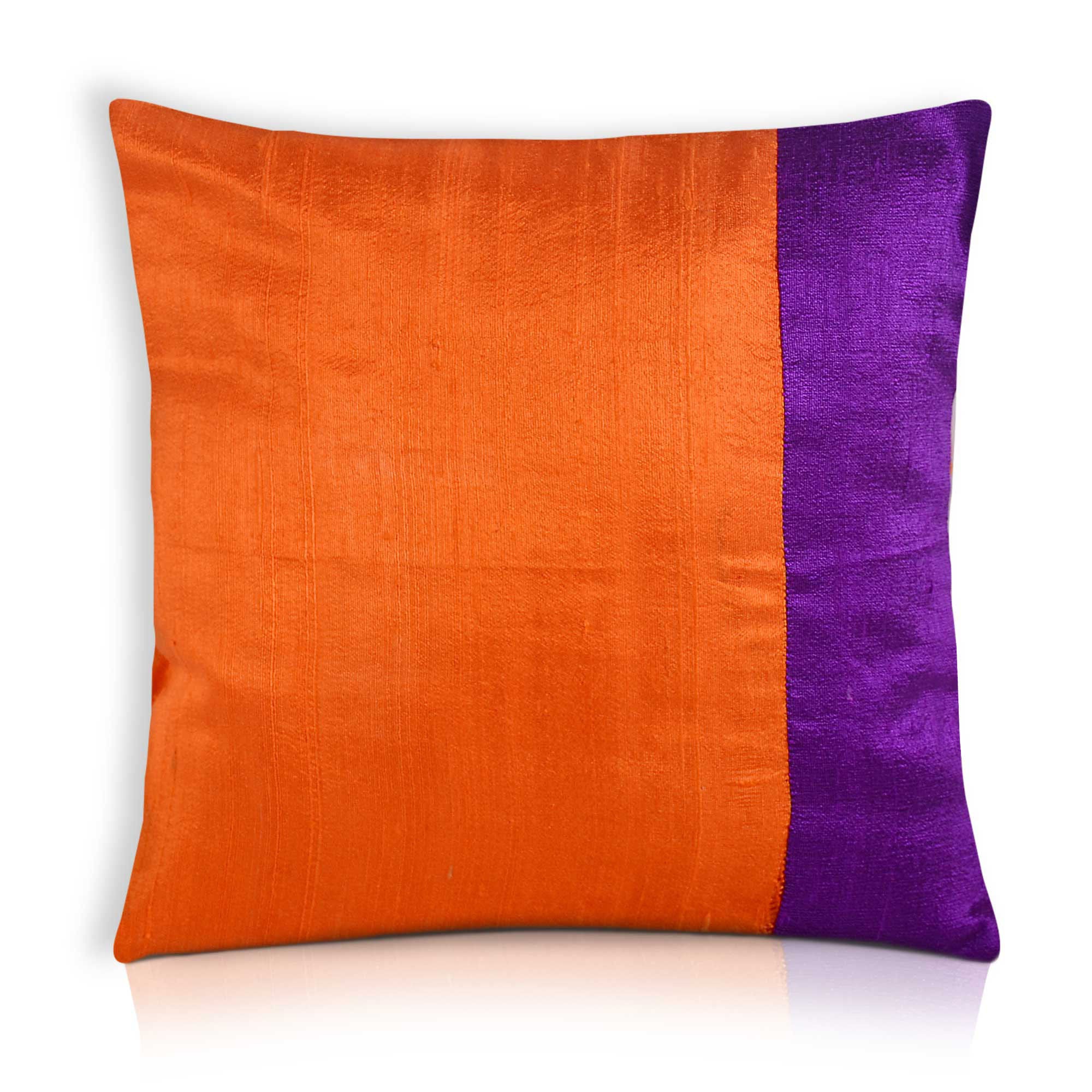Orange and Purple Raw Silk Color Block Pillow Cover, Fair Trade ...