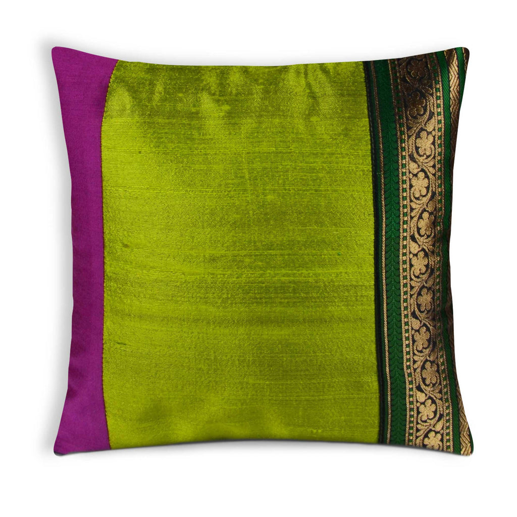 Green Olive Pink Multicolored Raw SIlk Pillow Cover – DesiCrafts