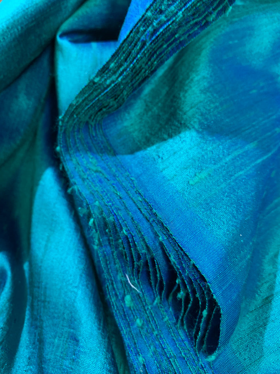 Peacock Blue Pure Silk Fabric - Handwoven Raw Silk Fabrics Buy Online ...