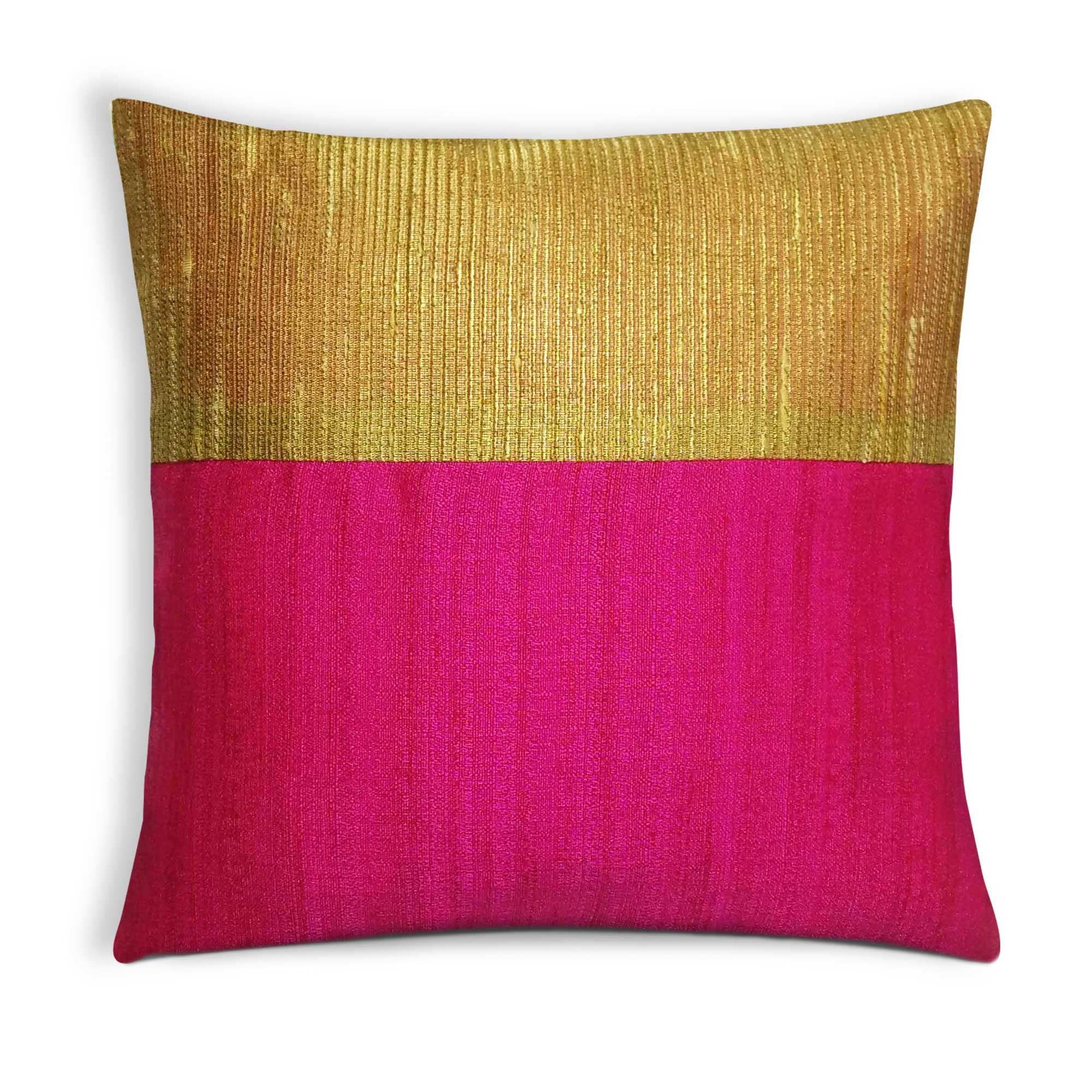 Hot Pink and Gold Silk Pillow Cover – DesiCrafts