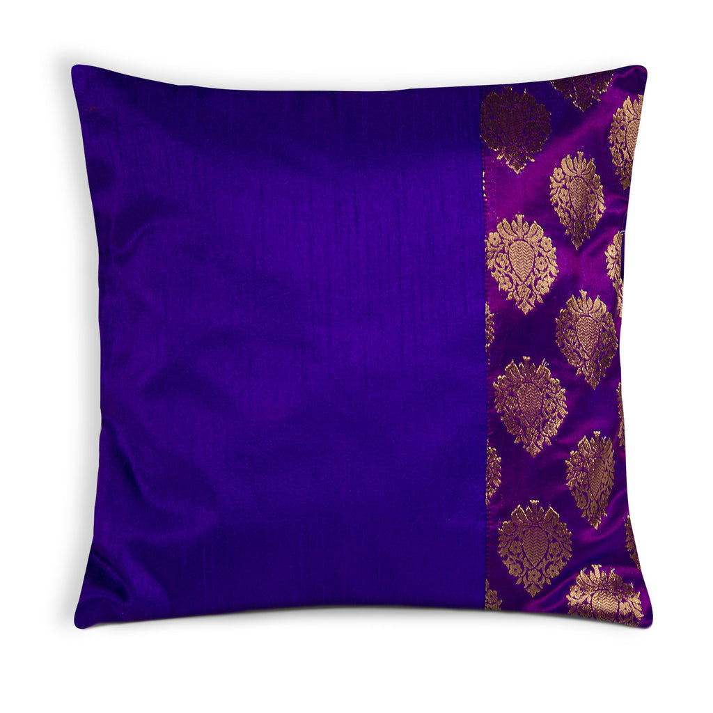 Purple and Gold Banaras Silk Pillow Cover – DesiCrafts