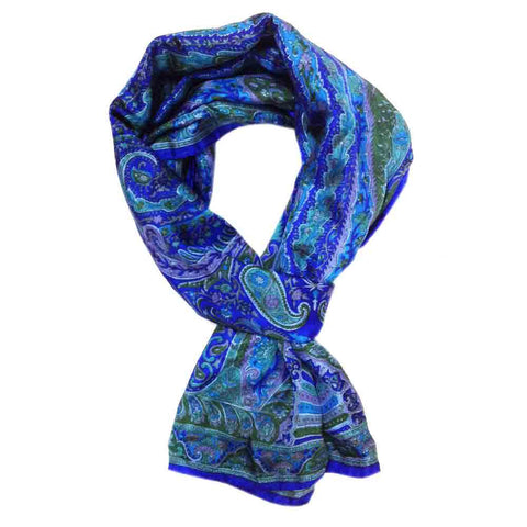 Floral Pattern Indigo and White Pure Silk Stole - Vegetable Dyed Silk ...