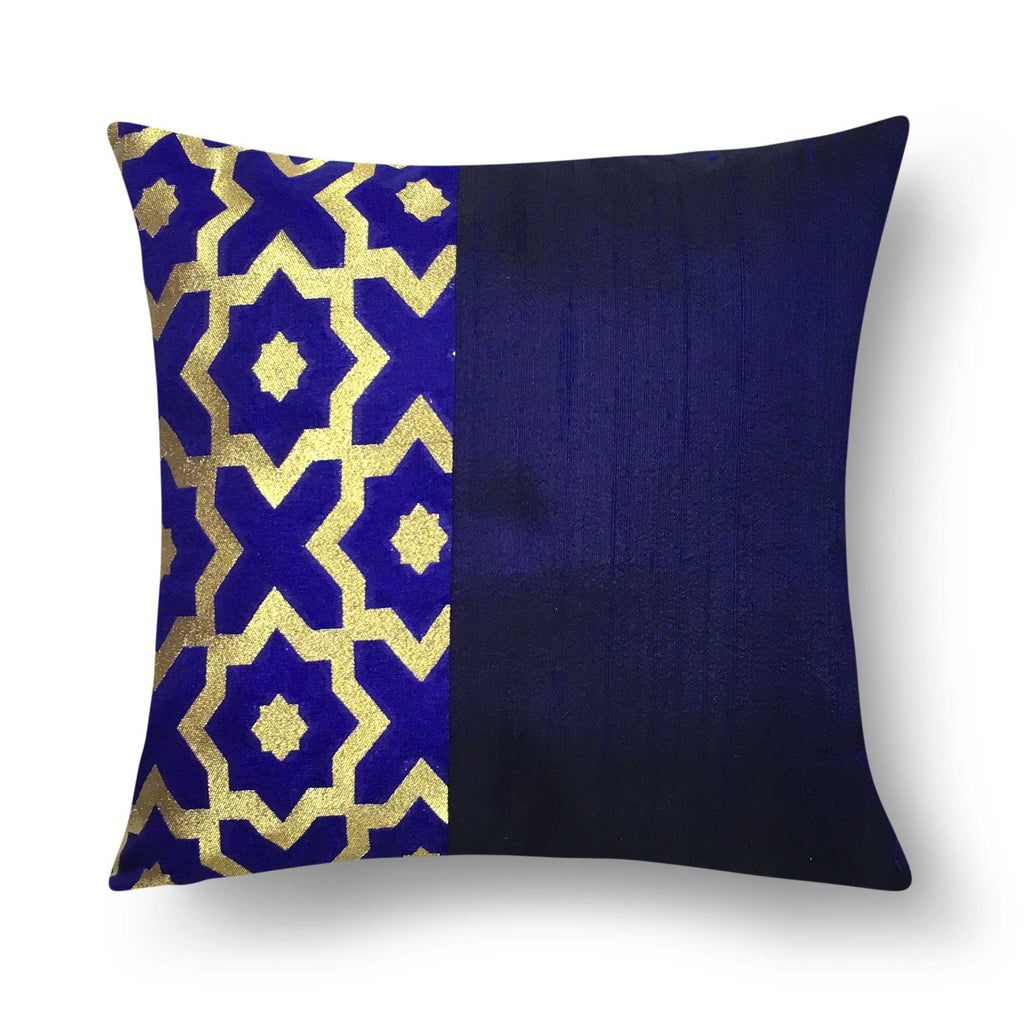 Navy and Gold Damask Raw Silk Lumbar Pillow Cover – DesiCrafts