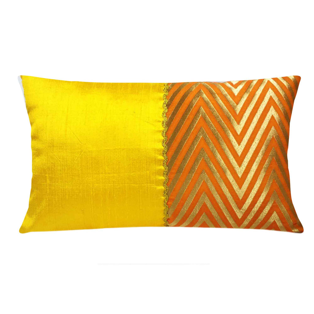 Worldwide Shipping - Orange Yellow Gold Banrasi Silk Pillow Cover ...
