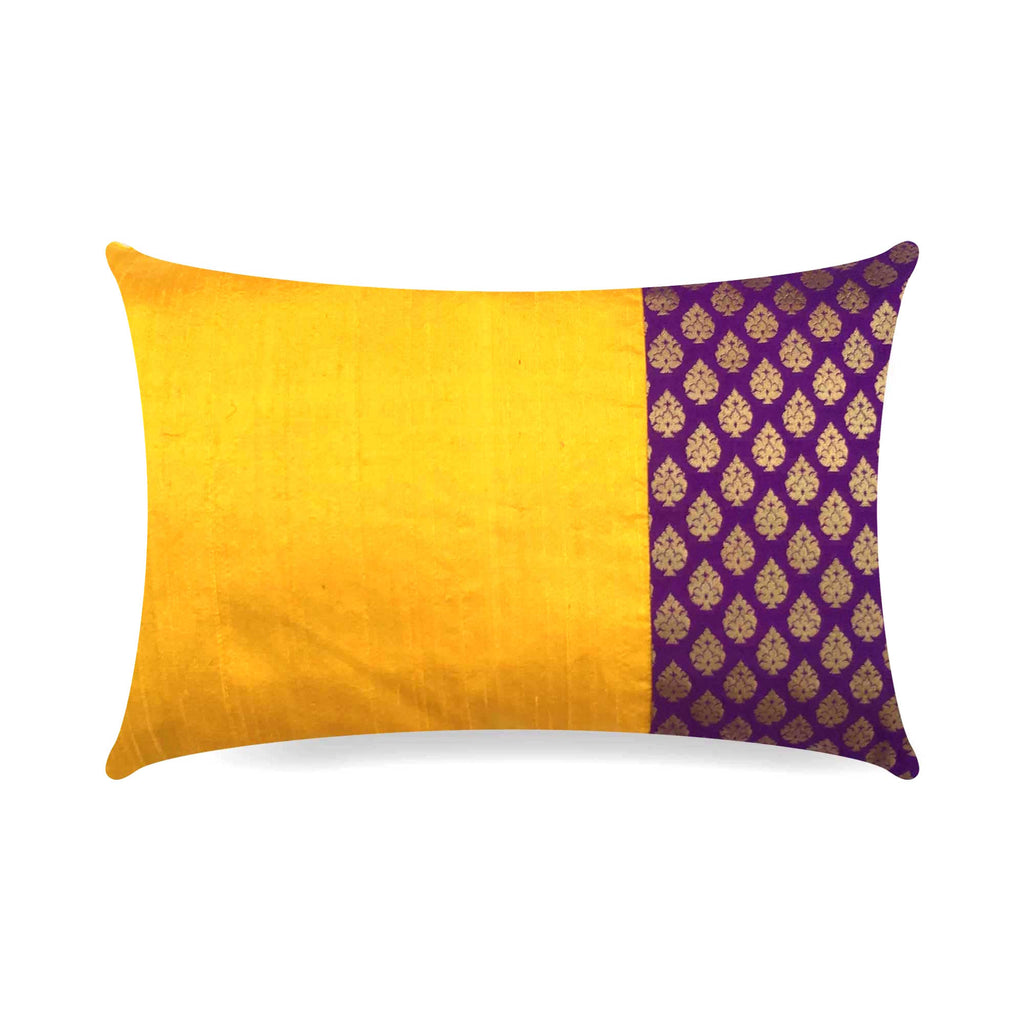 Marigold Yellow Silk Lumbar Throw Pillow Dupioni Silk Frill Silk Pillowcase  Cushion Cover : Indian Laces and febric.com