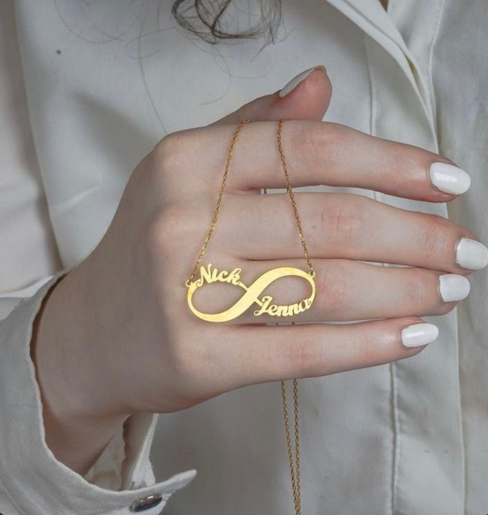 Personalized Gold Plated Infinity Name Necklace Features Two Names Ikasiya