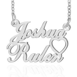 Personalized Silver Double Name Heart Necklace Features Two Names Ikasiya