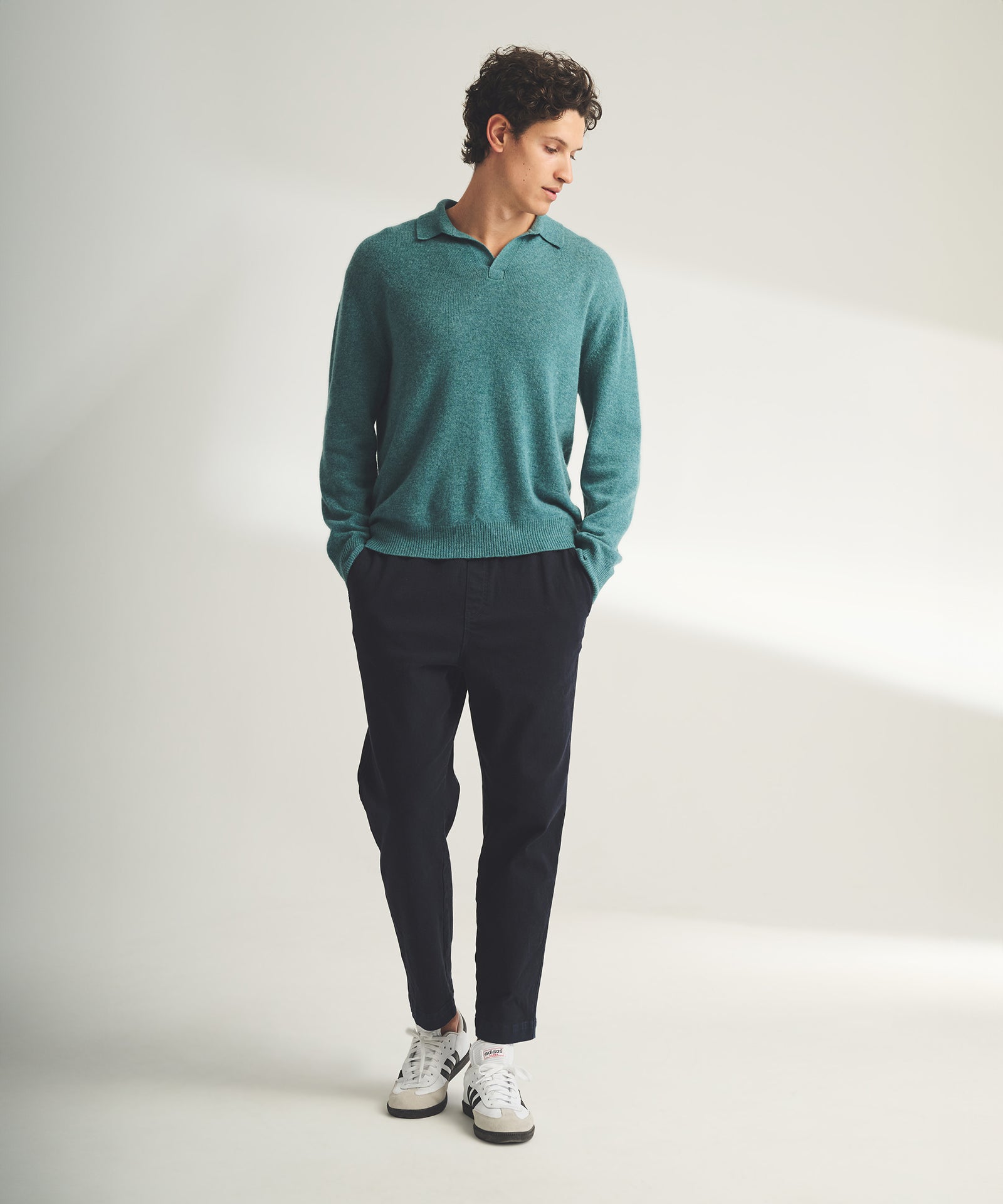 Naadam Lightweight Cashmere Relaxed Polo In Heathered Jade