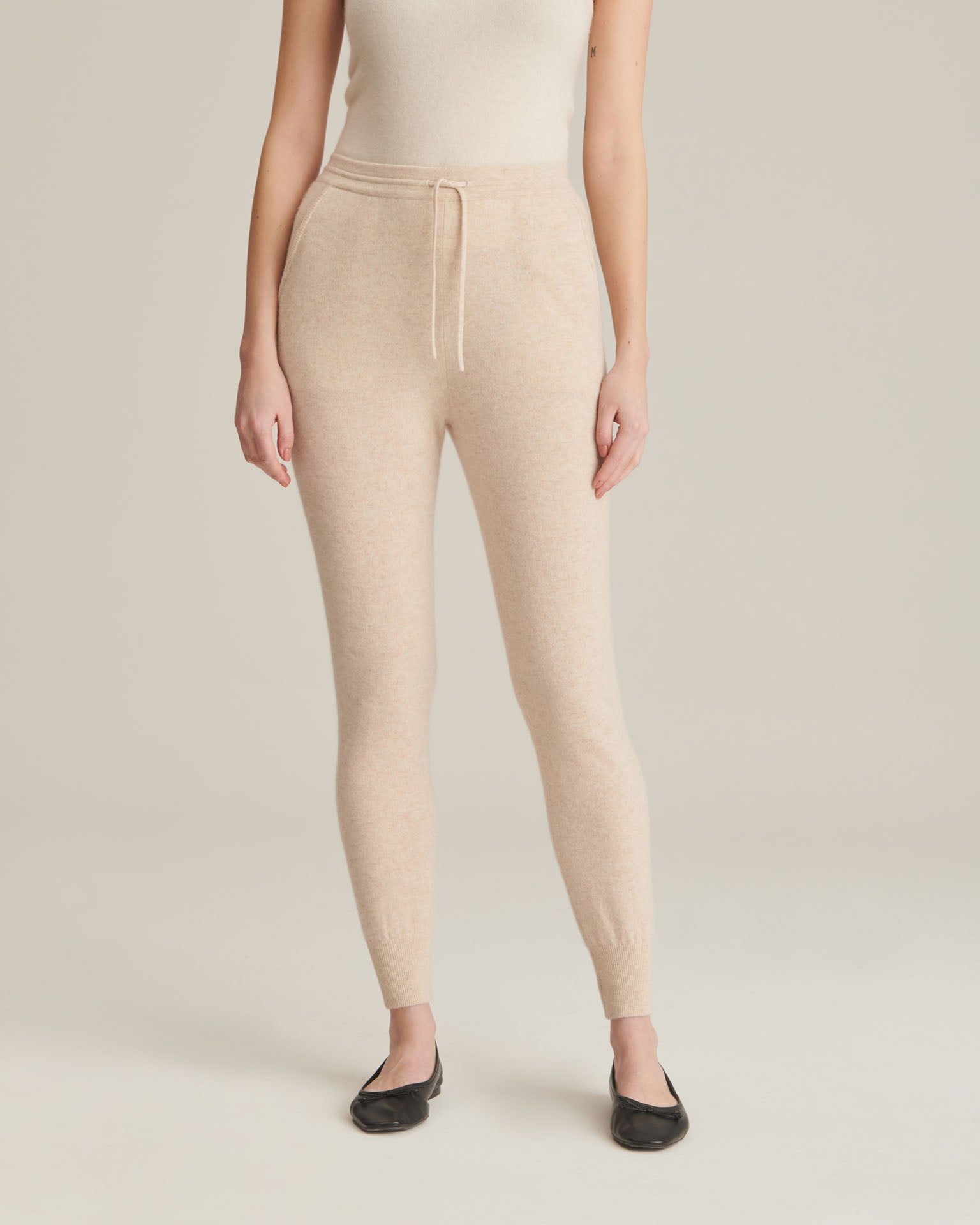 Beige & White Stripe Sweatpants - 100% Mongolian Cashmere