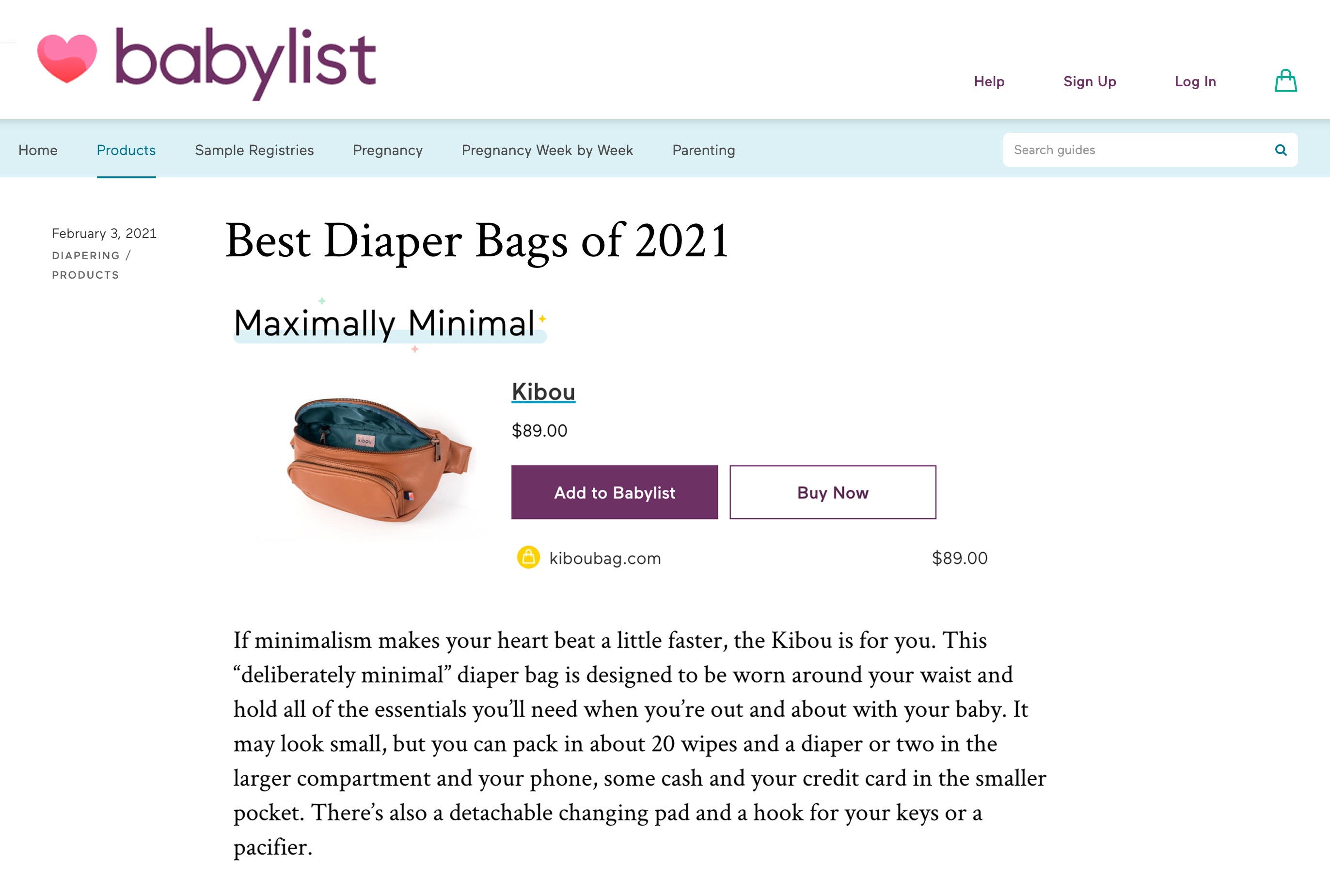 Kibou Best diaper bag of 2021 Babylist