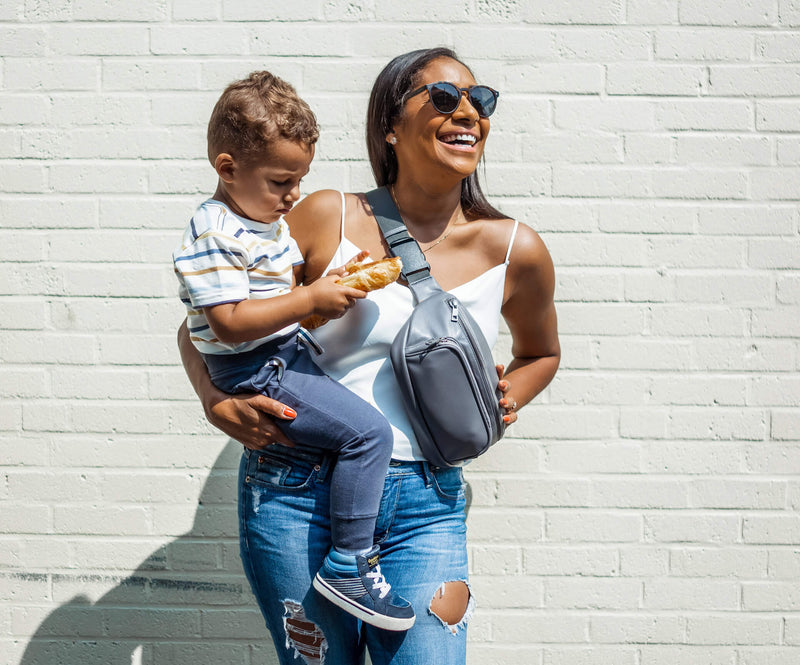 Kibou Vegan Leather Fanny Pack Diaper Bag | Charcoal Gray