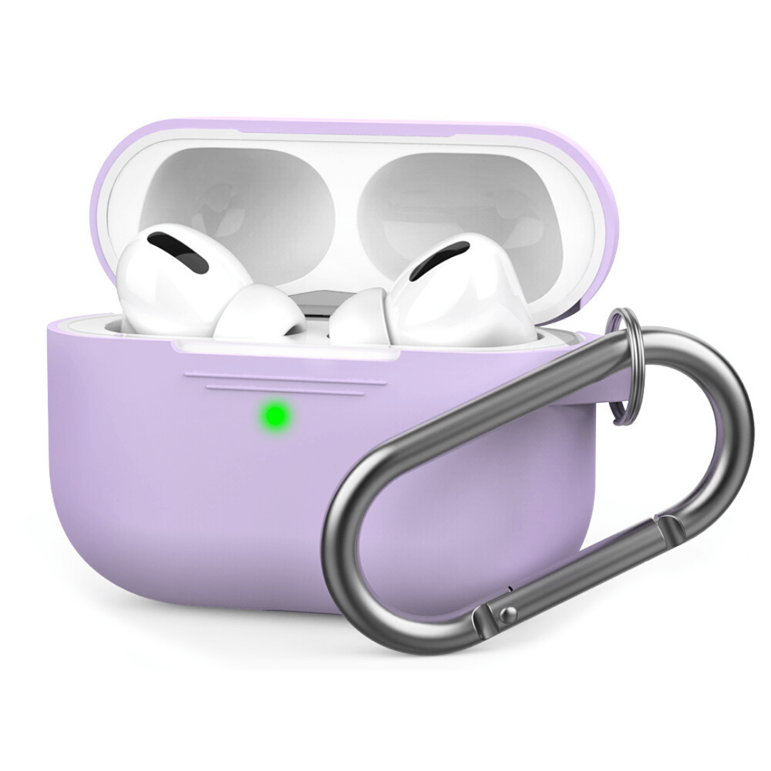 AirPods Pro シリコン カバー カラビナ付き ケース パープル 保護