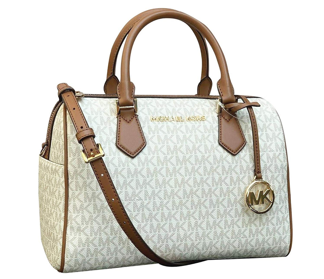 Michael Kors Bedford Large Duffle Satchel Bag in Vanilla Signature – Bagity