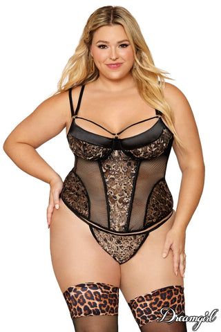 Sexy Wild Plus Size Mesh Demi Cup Bustier and G-String