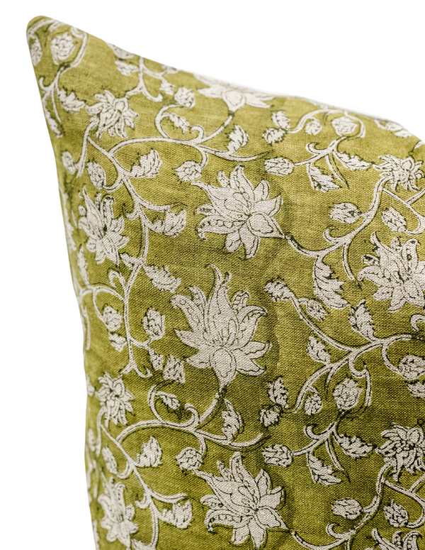 Thrown Pillow Cover Floral Green Gold Cotton Baturina Homewear