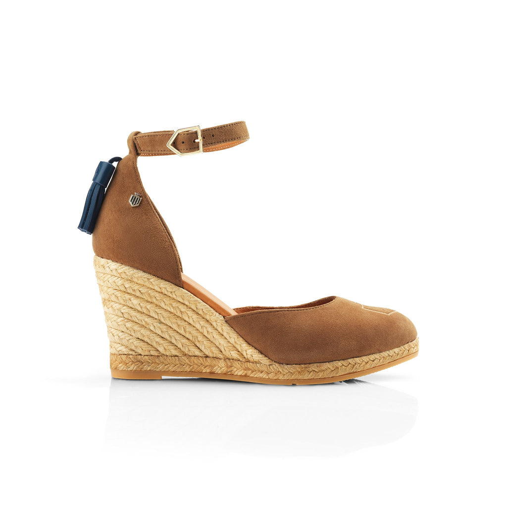 THE MONACO WEDGE TAN HEELED ESPADRILLE 